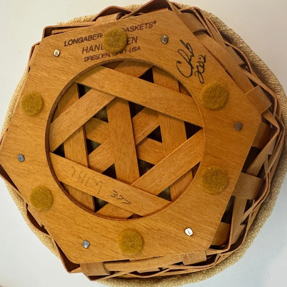 VTG Longaberger 2002 Classic Sage Booking Basket Hexagon Wooden Lidded Basket‎